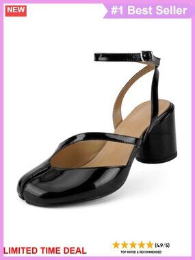 Women's Chunky Block Heel Split Toe Pumps with Ankle Strap